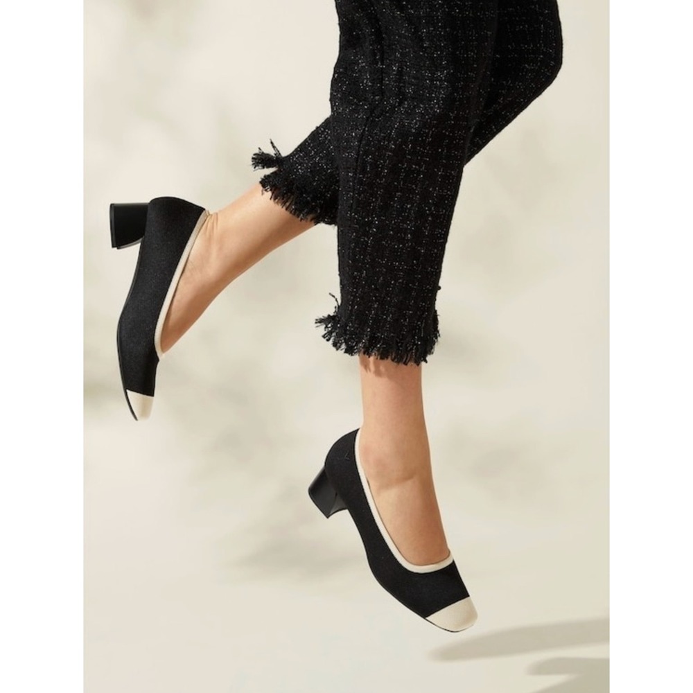 Vivaia 41 Classic Two-Tone Block Heel Pumps in Black and Cream